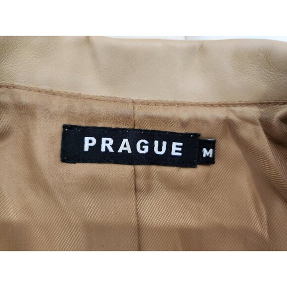 Prague Tan Leather Jacket, Size M, Zip up, Zipper Pockets, Lightweight Spring - Picture 5 of 7